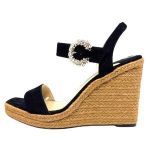 Jimmy Choo‎ Heels Black Crystal Mirabelle Jute Espadrilles Platform Sandals 39.5